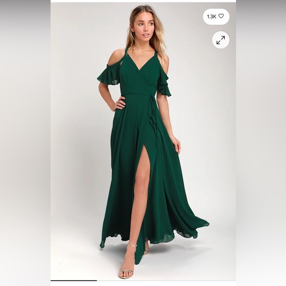 Lulus Dresses & Skirts - Lulus Easy  Listening Forest Green Cold-Shoulder Wrap Maxi Dress